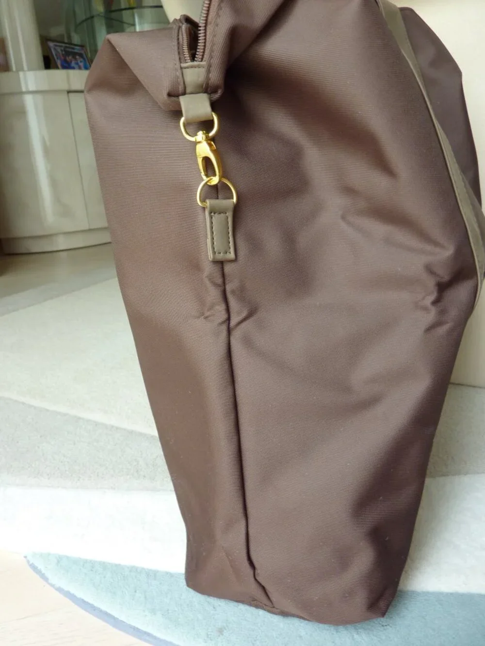 NEW Paco Rabanne Brown Overnight Weekend Canvas Travel Bag Foldable Gold Accent